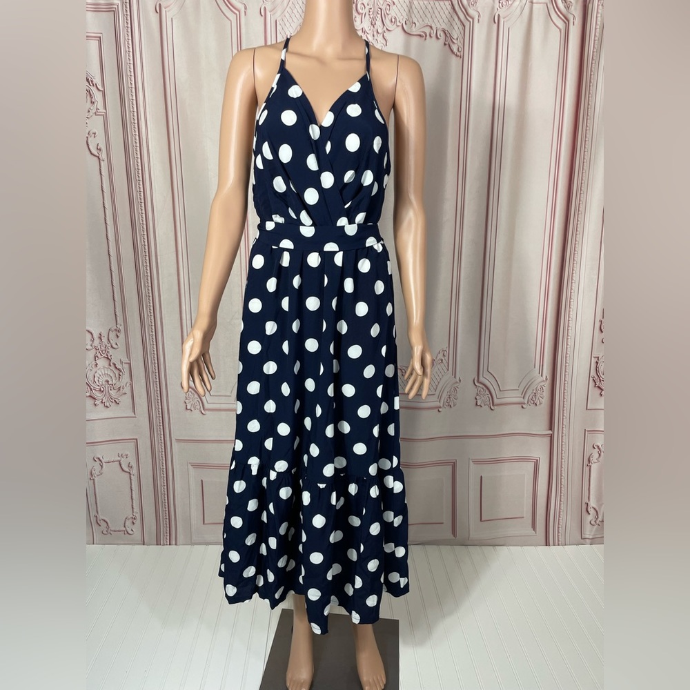 Boho Maxi Summer Polka Dot dress Size Small For Women Cocktail Dress 2023 NAVY B